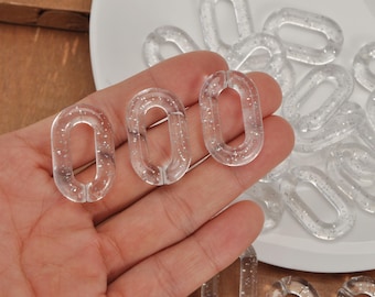 Large Transparent Glitter Plastic Chain,Acrylic Chain,Oval Cable Chain,Chunky,Open chain links,Womens Necklaces and Bracelets,Handbag Chain