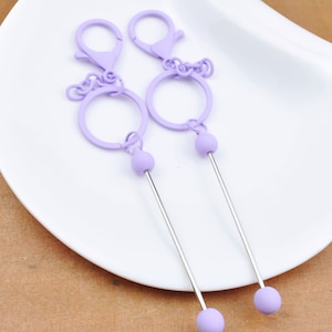1/5/10/20/30/50/100Pcs Beadable Bar Blank Keychains,Light Purple Colors,Beadable Metal Keyrings,Keychain DIY Supplies,