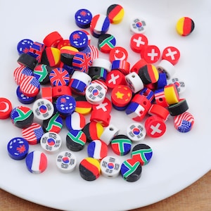 40Pcs/Pack,9mm Polymer Clay Round Flags Collection Beads, National Flags Beads Bulk for Bracelet Jewelry Necklace Kids Crafts,Handmade,DIY