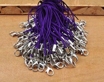 10-200Pcs Purple Cell Phone Straps With Lobster Clasps Charm,Lanyard Lariat Strap Cords,Keychains Hooks Mobile Set,Keyring Bag Accessories