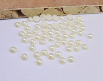 50Pcs Ivory Cream Pearl Flatback Decoden Cabochons, Half Pearl Cabochons, Flat Pearls, Flat Back Pearls,Plastics Beads, 8MM