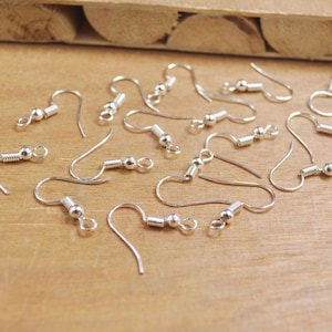 wholesale Earring Hooks,200pcs Silver Color ear hook,French Ear Wires,22mm Earwire with Ball and Coil Earring findings.
