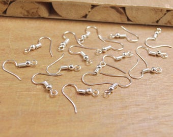 wholesale Earring Hooks,200pcs Silver Color ear hook,French Ear Wires,22mm Earwire with Ball and Coil Earring findings.