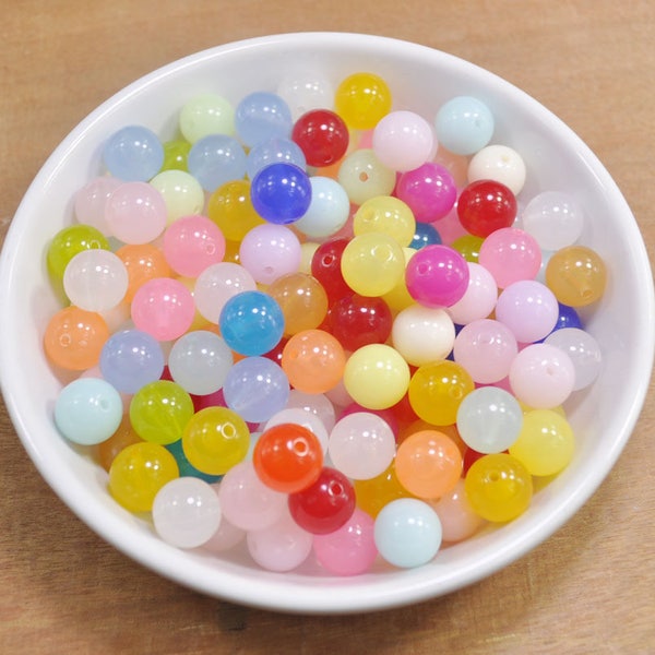 100 perles rondes en résine, 10/12 mm, perles rondes acryliques multicolores, grosses perles, perles à faire soi-même, collier ou bracelet, fournitures pour la fabrication de bijoux