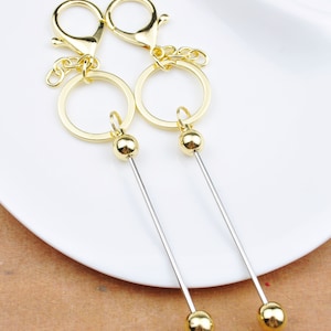 1/5/10/20/30/50/100Pcs Beadable Bar Blank Keychains,Gold Colors,Beadable Metal Keyrings,Keychain DIY Supplies,