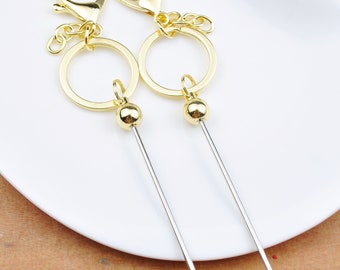 Llaveros en blanco con cuentas (1/5/10/20/30/50/100 unidades), color dorado, llaveros metálicos con cuentas, suministros para manualidades de llaveros.