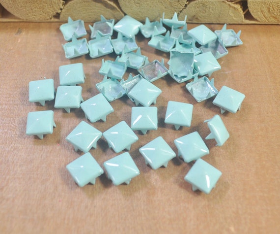 Metal Studs,50/100 Blue Square Metal Pyramid Studs for Clothing Shoes Bags  Purses Leathercraft Decoration,DIY 9x9mm