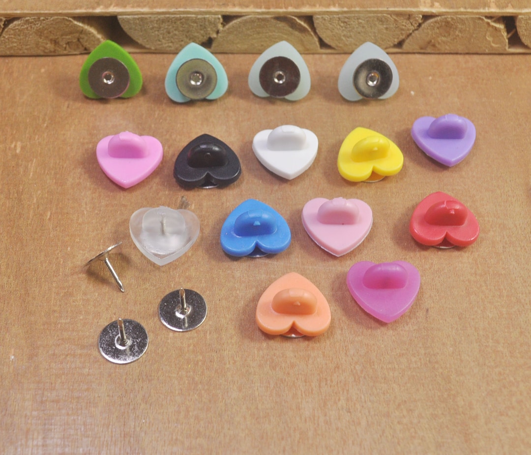 20 Sets Tie Tacks Blank Pins With Colored Backingheart Rubber Back