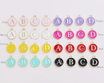 10 Pick your letter & color-26 Alphabet Letters round tag charm Enamel Initial Charms,gold tone,Letter Charms, Alphabet Charms,set-two sided