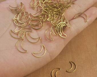 Crescent Moon Charm, 100Pcs Raw Brass Crescent Moon Rings,Flat Crescent Moon Connector (15x9mm)