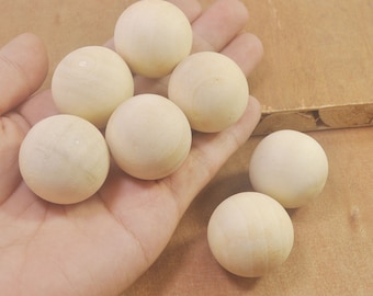 6 piezas de bolas de madera natural de 30 mm, bolas grandes de madera, cuentas redondas de madera maciza sin acabado, sin agujero.