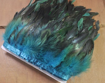 Azul lago pluma recortar - gallo pluma flecos bordes, pluma flecos artesanía ribete costura traje Millinery collar joyería, 10-15CM
