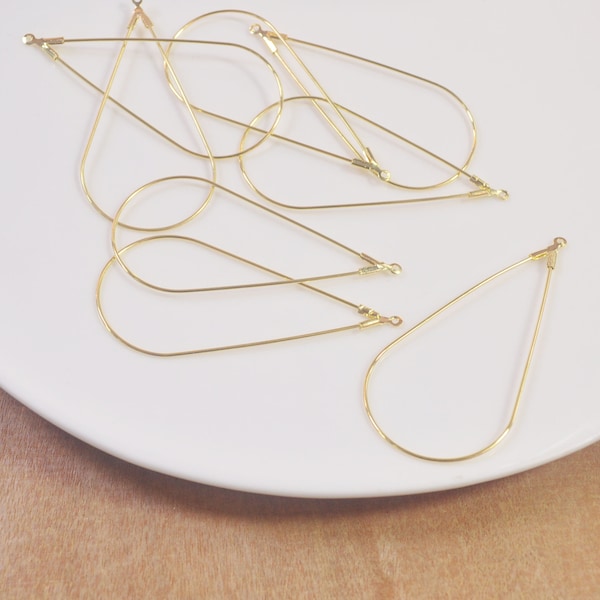 wholesale 100pcs Gold  plated Openable Earwire Teardrop Earring Hoops , Teardrop Earring Components,DIY Earring Findings,52x25mm