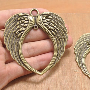 Engel Flügel Anhänger, antik Bronze Herz geformt Flügel Anhänger, 4ST Bronze riesige Größe Herz Flügel Charms--65x68mm