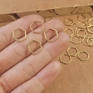50pcs 13x12x1mm flat hexagon Charm,Raw Brass hexagon Rings,Hexagon Shaped, hexagon Connectors,pendant,Links, Geometric jewelry Supplies