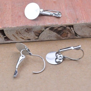 50pcs Silver French Earring Hook,French Ear Wires,Hoop Earring Clip On with 10mm Pad Cameo Jewelry Findings--nickel free.
