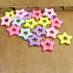 30Pcs Mixed Color Acrylic Beads,Bright Pastel Neon Star Shape Acrylic or Resin Beads，star beads for jewelry making -- 25x27mm