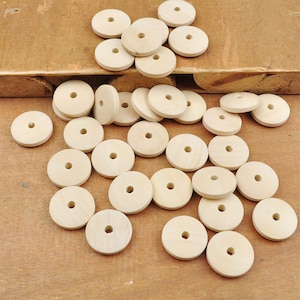 20pcs Small Flat Round Natural Wooden Beads,Circles Wooden discs beads, Unfinished Round Wood Bead Middle Hole--15mm.