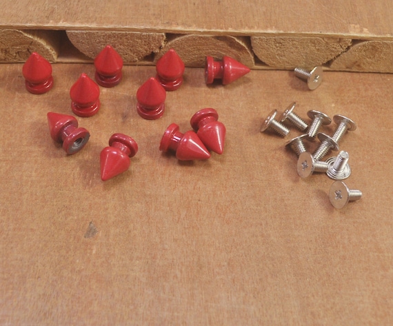 50pcs 8x12mm picos rojos y tachuelas para ropa de cuero, studs de espiga de  metal screwback para artesanía de cuero, picos punk para ropa