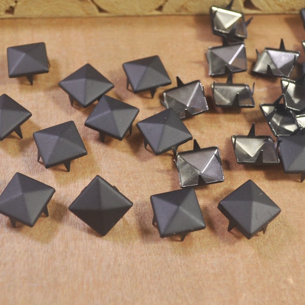 Metal Studs,50/100 Matte Black Square Metal Pyramid Studs for Clothing Shoes Bags Purses Leathercraft Decoration,DIY 12x12mm