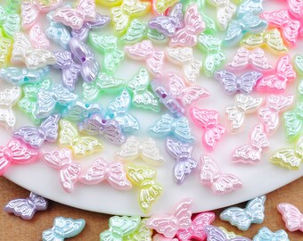 100Pcs/200pcs Butterfly beads，Acrylic butterfly beads，Butterfly Spacer Beads,Pearlized Pastel color，15x8mm