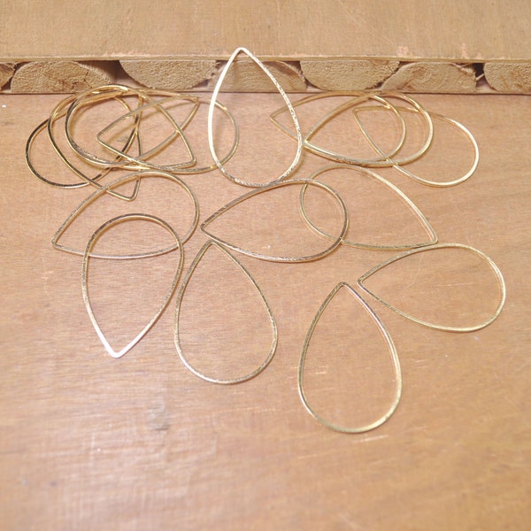 50Pcs KC Gold Plated Drop Pendant Charms,small Water drop,Flat Tear Drop Connector,32x22mm --FF5076#