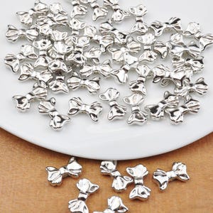 Silver Bow - 50/100pcs Small bowknot Beads - Acrylic Bowknot beads DIY Jewelry Supplies 9x15mm