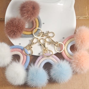 High quality,4 colors,Big Mink Fur Rainbow Keychain,Keyring,Bag Accessories,Gift,Handmade,1 Pcs/ 2 Pcs/5 Pcs/10 Pcs
