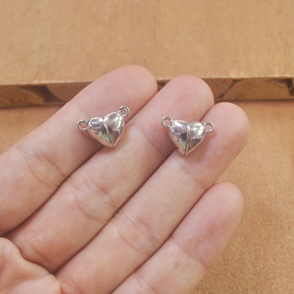 10sets Silver Heart Tibétain Style Fermoirs magnétiques, Perles Charmes, Embouts pour bricolage Couple Bracelet Collier Faire des bijoux