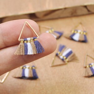 1 Pair Small triangle Tassels，Multi color Tassel earring pendant, Cotton tassels in gold color triangle brass charm -- 20mm--FF3-M24#