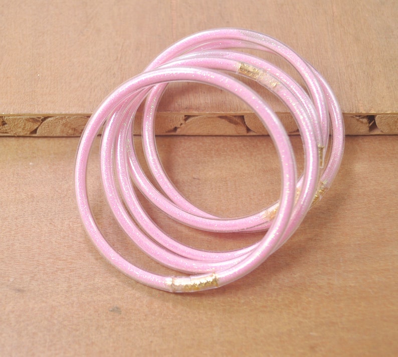 5pcs Light Pink Glitter Jelly Bangle Bracelet Set Plastic Etsy
