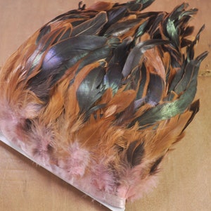 Pink Brown Feather Trim - Rooster Feather Fringe Trims,Feather Fringe Craft Trim Sewing Costume Millinery Collar Jewellery,10-15CM