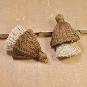 2Pcs Tiered Tassels,Large Two Layer Tassel,Brown & Khaki Cotton Tassel，Thick Handmade Cotton Tassel for Earring/Necklace Making--FF11#