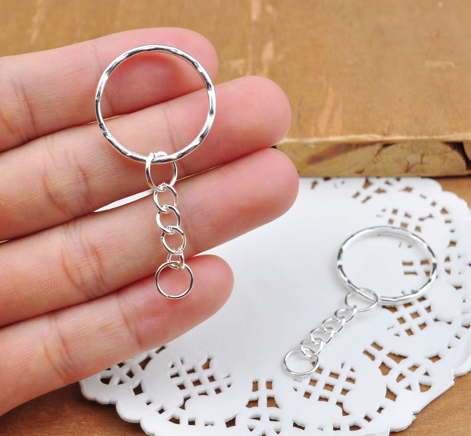 10pcs Key Chain Rings, Silver Plated, Starter Chain Base, Split