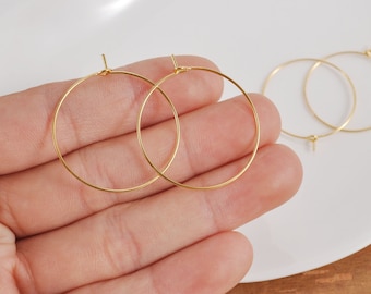 Aros para pendientes chapados en oro de 18k, paquetes de 10/30/50/100 unidades, pendientes circulares de 30 mm, aros redondos para pendientes, ganchos para pendientes, para la elaboración de joyas