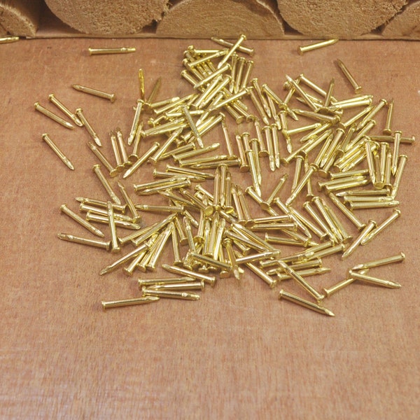 100pcs Solid Brass Brad Nails 2x10mm, Tacks, Nails, Brads. Petite, minuscule, micro, précise, tête ronde, tack de cravate, goupille de revers de garniture