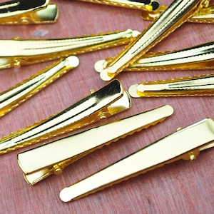 50PCS--47mm Gold plated flat metal hair alligator clip,Alligator Clip,Hair Clip, Hair Bow, Set of Clips, Crafting Supplies