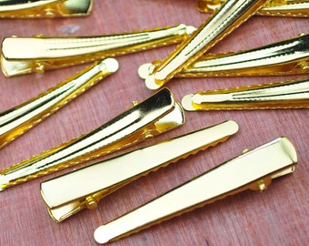 50PCS--47mm Gold plated flat metal hair alligator clip,Alligator Clip,Hair Clip, Hair Bow, Set of Clips, Crafting Supplies