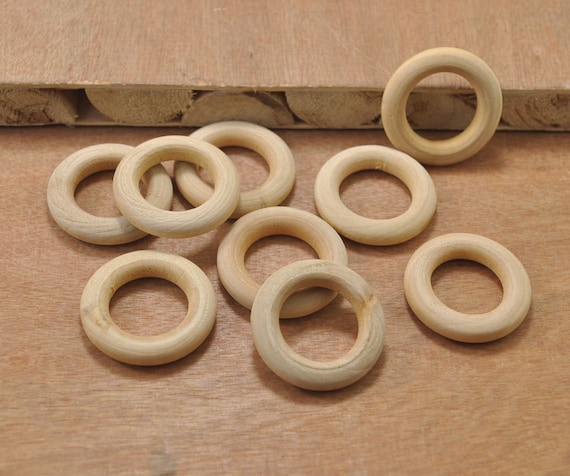 50pcs Natural Wooden Teether Teething Ring 30mm Round Circle Connector Beads