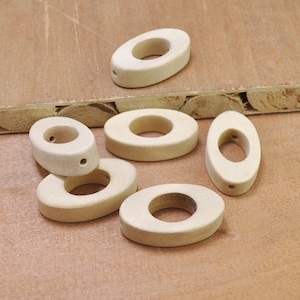 20 st ovala träpärlor, naturliga obehandlade träpärlor med stort hål i mitten, ögaformade, trähänge med dubbla hål, 36 x 20 mm