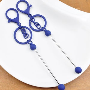 1/5/10/20/30/50/100Pcs Beadable Bar Blank Keychains,Blue Colors,Beadable Metal Keyrings,Keychain DIY Supplies,