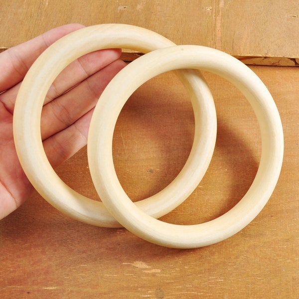 Natural Wooden Rings, 2Pcs 4.7 inch Wood Bag Handles,Wooden Round Handle,Large Wood Rings,  Wood Hoops，Wood Rings for Crafts