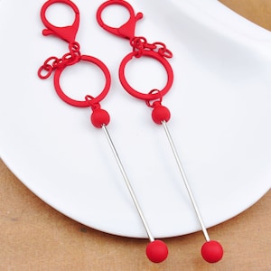 1/5/10/20/30/50/100Pcs Beadable Bar Blank Keychains,Red Colors,Beadable Metal Keyrings,Keychain DIY Supplies,