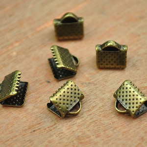 50pcs Bronze Ribbon Crimp,Crimp Beads,Ribbon Clamps bronze Cord Coupler Band fastener Clips Crimp Ends,crimp ends,Ribbon Crimp End--8mm.