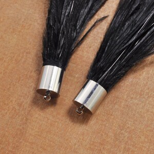 2pcs Black Ostrich Feather Tassel Boho Necklace Pendant,silver Metal ...
