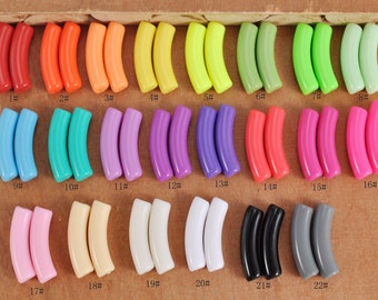 22 Colors,8mm Skinny Colorful Acrylic Tube Beads,Bamboo beads，6Pcs/30Pcs Curved Tube Beads ,beads for Bangle Bracelet Making,32x8mm