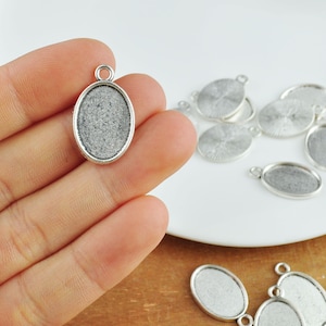 10-50Pcs Antique Silver Alloy Oval Pendant Tray, Pendant Tray Blanks，Bezel Cabochon Settings，13mmx18mm