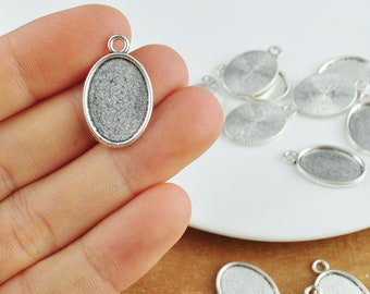 10-50Pcs Antique Silver Alloy Oval Pendant Tray, Pendant Tray Blanks，Bezel Cabochon Settings，13mmx18mm