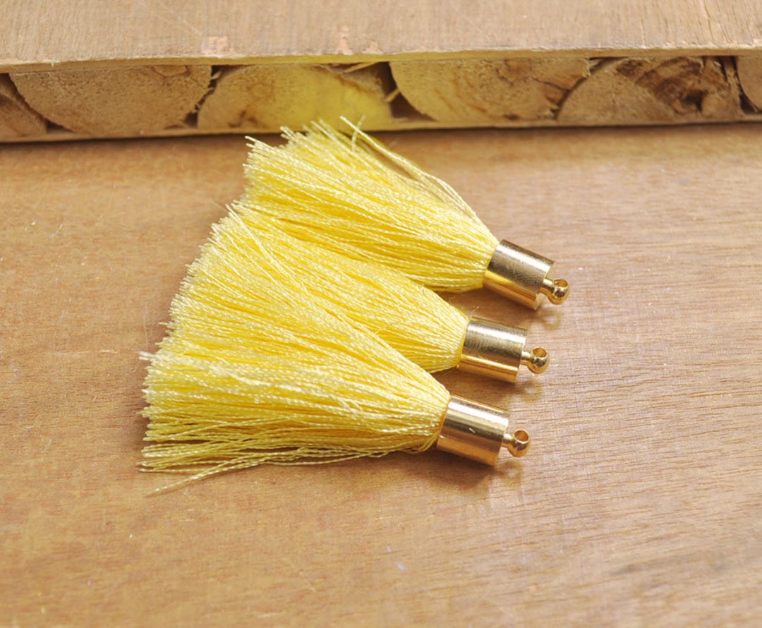 45mm1.77 Silk Tassel, 20pcs Light Yellow Silk Tassels With Gold Caps