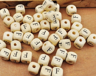100Pcs/200Pcs Wood Letter F Beads,Wooden Beads,Natural Alphabet/ Letter Cube Wood Beads,Word beads 10x10mm(3/8"x3/8")